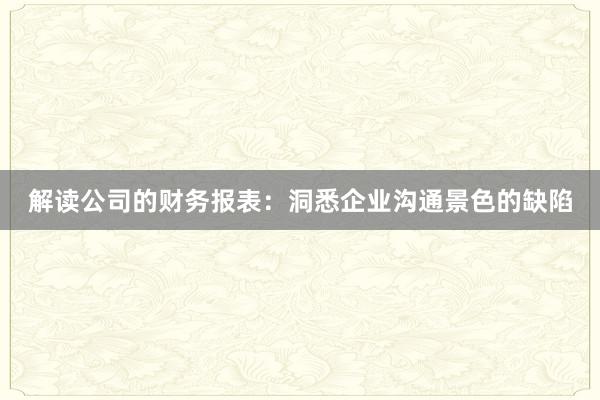 解读公司的财务报表：洞悉企业沟通景色的缺陷